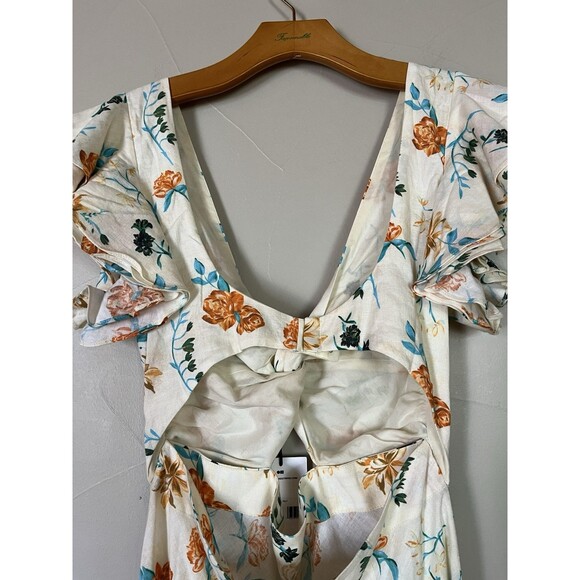 Solid & Striped Linen Summer Floral midi Dress, deep v, Keyhole, Backless, SZ‎ S - Picture 8 of 11